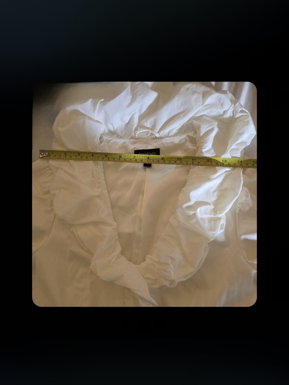 Bebe Ivory Ruffle-Trimmed Trench Coat with Belt Size Small, Like New. - Picture 7 of 17